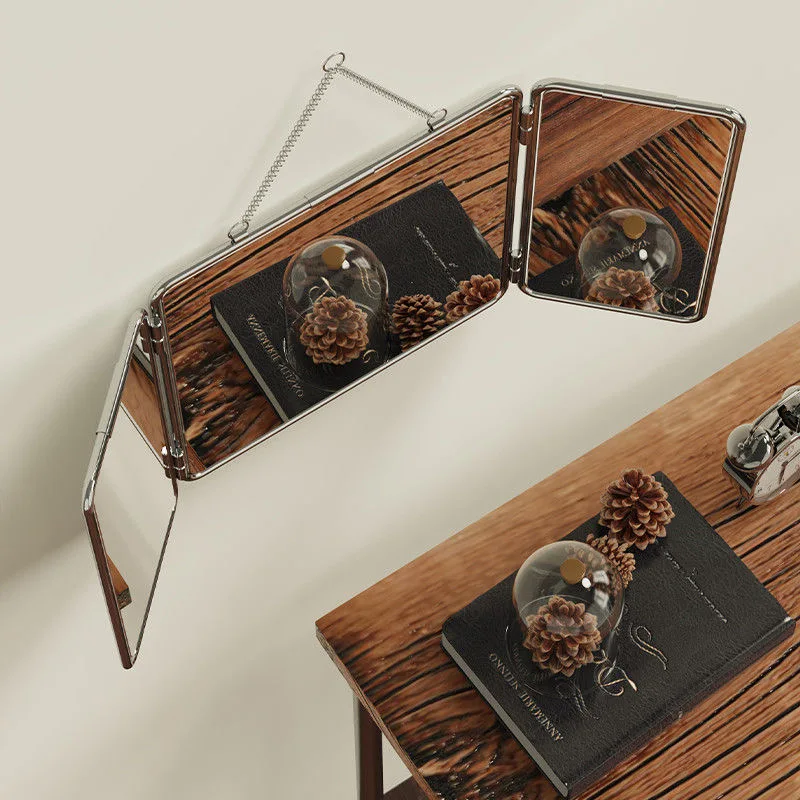 인스 스타일 사각형 삼단 접이식 벽걸이 거울 금속 스테인리스 스틸 욕실 화장대 거울 모던 미니멀리스트 홈 데코레이션