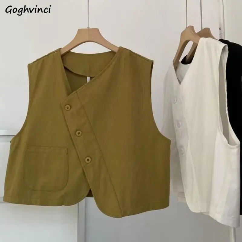 

Vests Women Sleeveless Asymmetrical Solid Simple All-match Fashion Vintage Students Popular Streetwear Chic Casual Japanese New