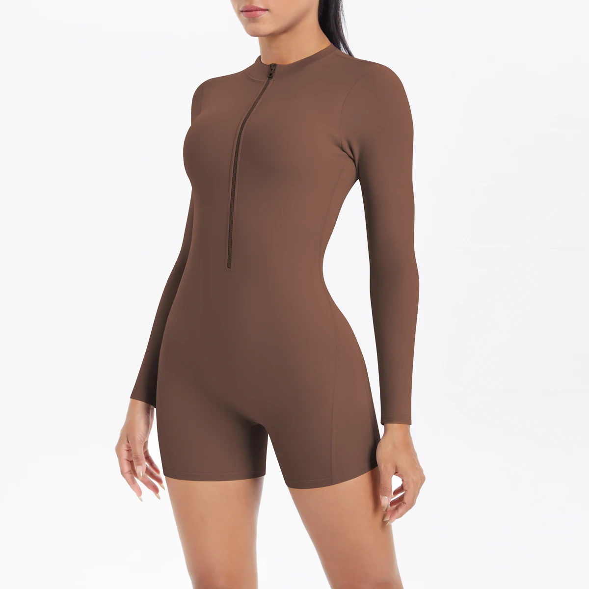 Sport-Shapewear für Damen, kurzärmeliger Einteiler mit Reißverschluss, atmungsaktiver, schnelltrocknender Sport-Yoga-Bodysuit – Detail 14