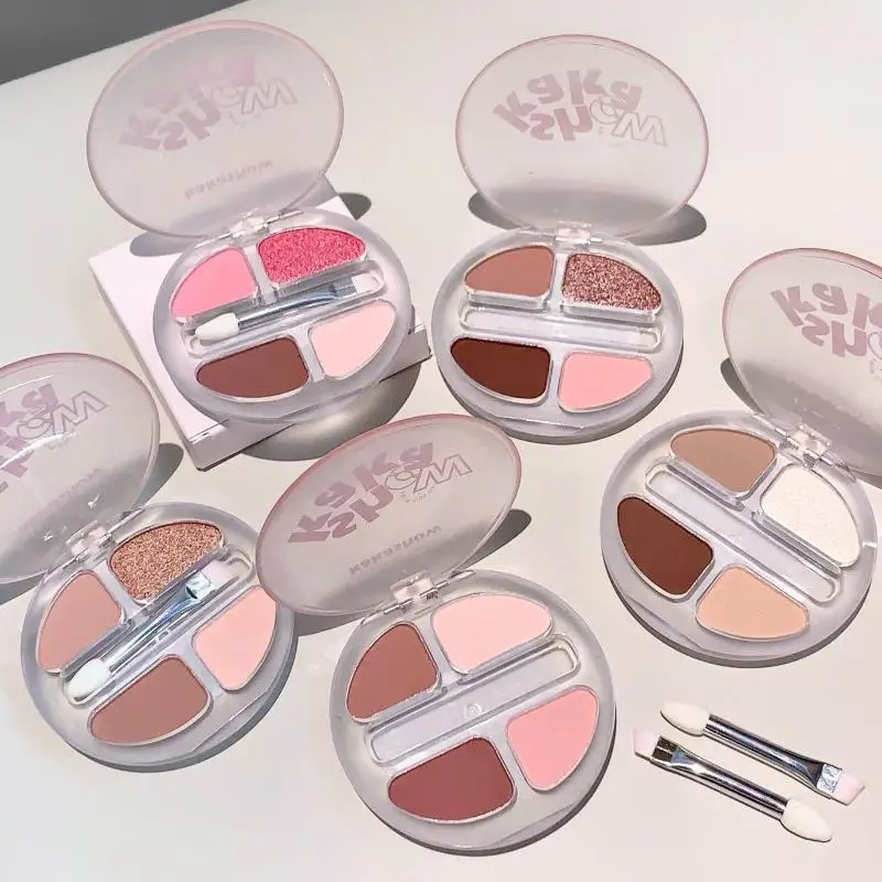 Paleta de sombra de ojos de 4 colores, colorete, delineador de ojos, sombra de ojos, gusano de seda, resaltado, ilumina el contorno, maquillaje Natural de larga duración