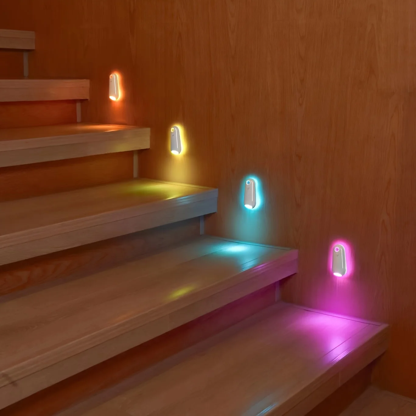 USB Rechargeable LED Motion Sensor Light | 1pc | 8 Color Changing, Adjustable Brightness | Indoor Motion Sensor Lights for Stair