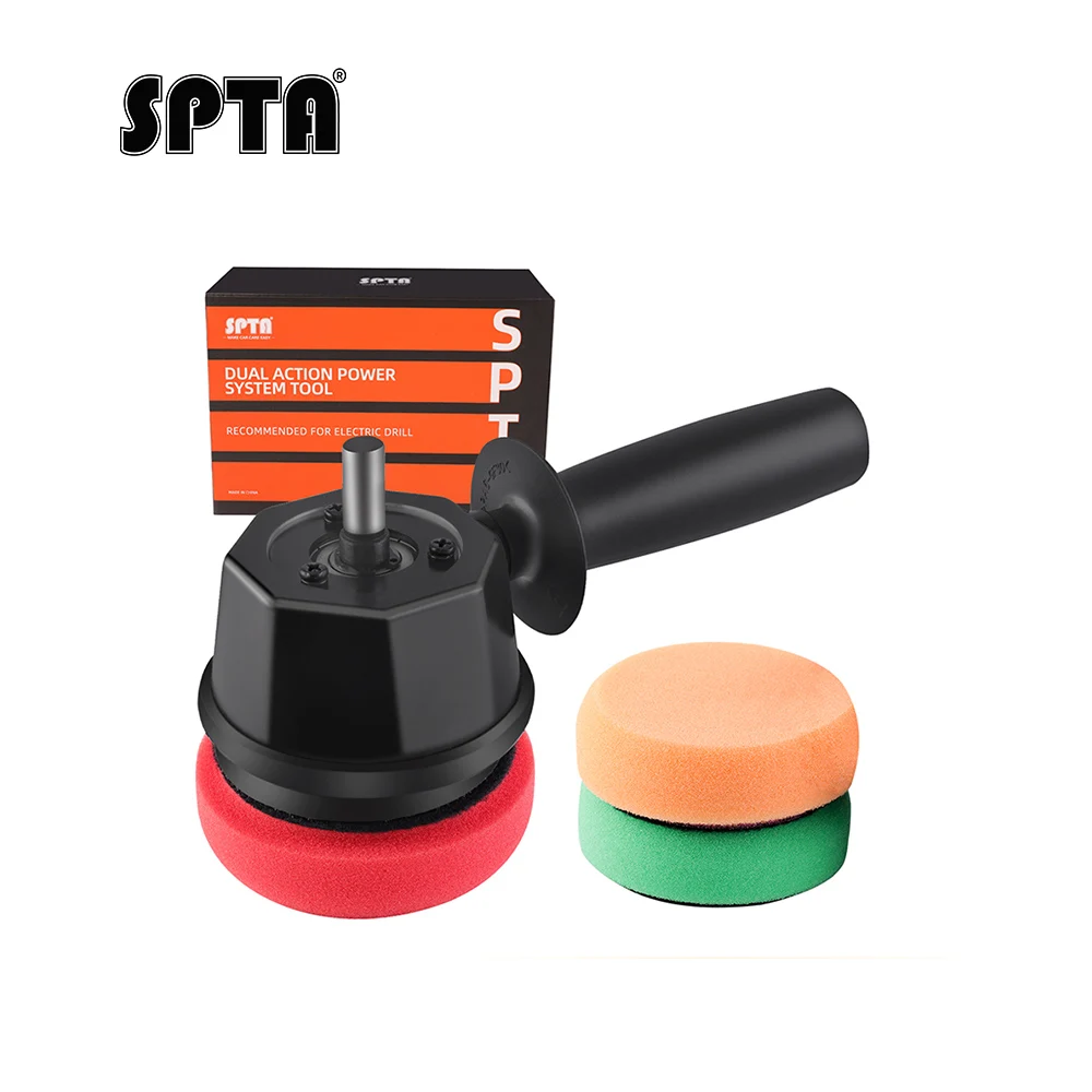 SPTA Dual Action Power System Tool, Forced DA Polisher Adapter Detailing Tool with 3Pcs Polishing Pads for Cordless Drill