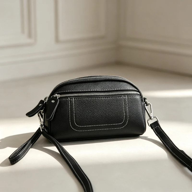 Genuine Top Layer Cowhide Women Hand Purse Simple Crossbody Phone Bag Portable Coin Wallet Daily Versatile Ladies Shoulder Bag