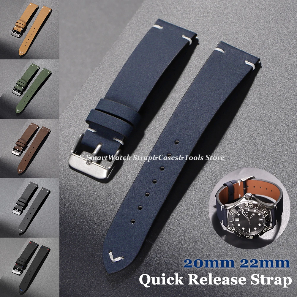 Ремешок для часов из воловьей кожи в стиле ретро 20 мм 22 мм для Omega Business, браслет для Huawei GT4, быстросъемные ремешки, ремешок для часов из телячьей кожи