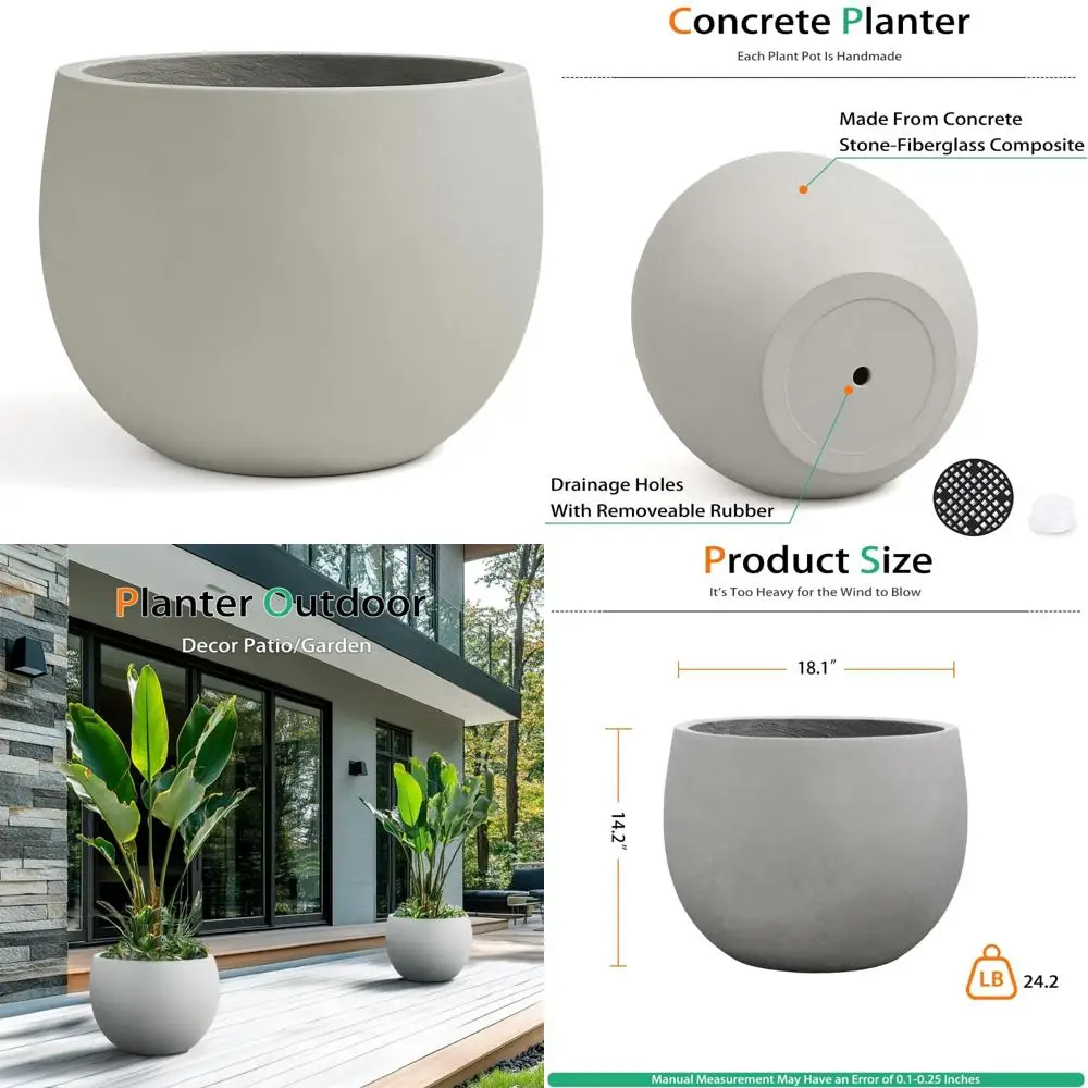 Große graue hohe Pflanztöpfe aus Zement für Bäume im Innen- und Außenbereich, Blumen – 45,7 cm langlebige Betonpflanzgefäße