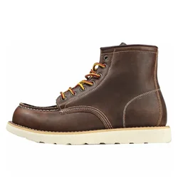 Botas de herramientas Retro americanas para Hombre, botines informales de cuero de Caballo Loco, Vintage, con cordones