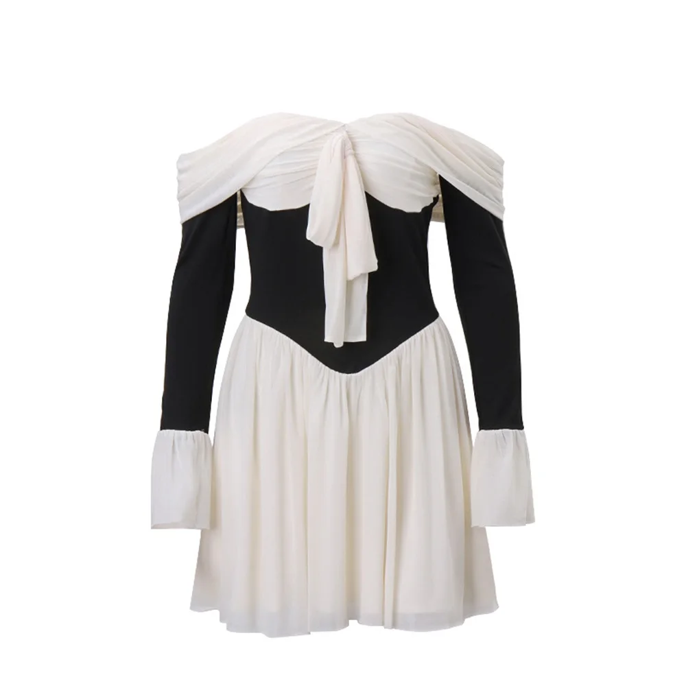 EINY Lace Folds Mini Dress For Women Off The Shoulders Bodycon Splice Sexy Dress Women's Clubwear Fashion Slim Dresses Female