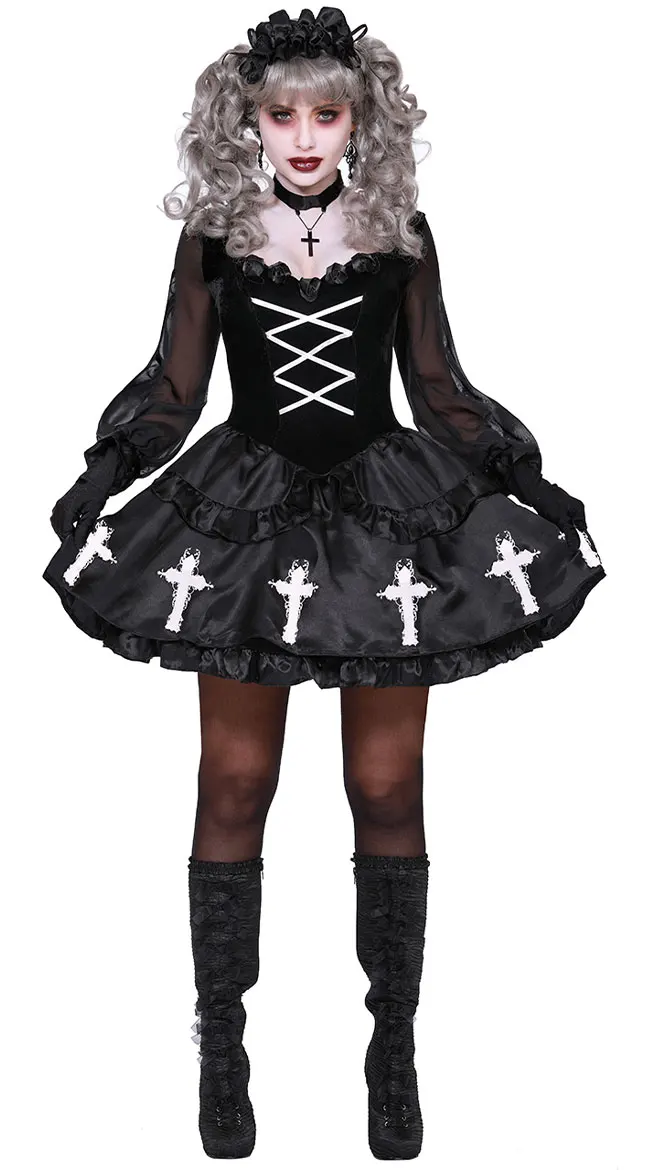 Large Size loween New Sle Bla Witch Costume Ghost Doll Bride Terror Ghost Women's Faionable And Scary Cosplay Clothes