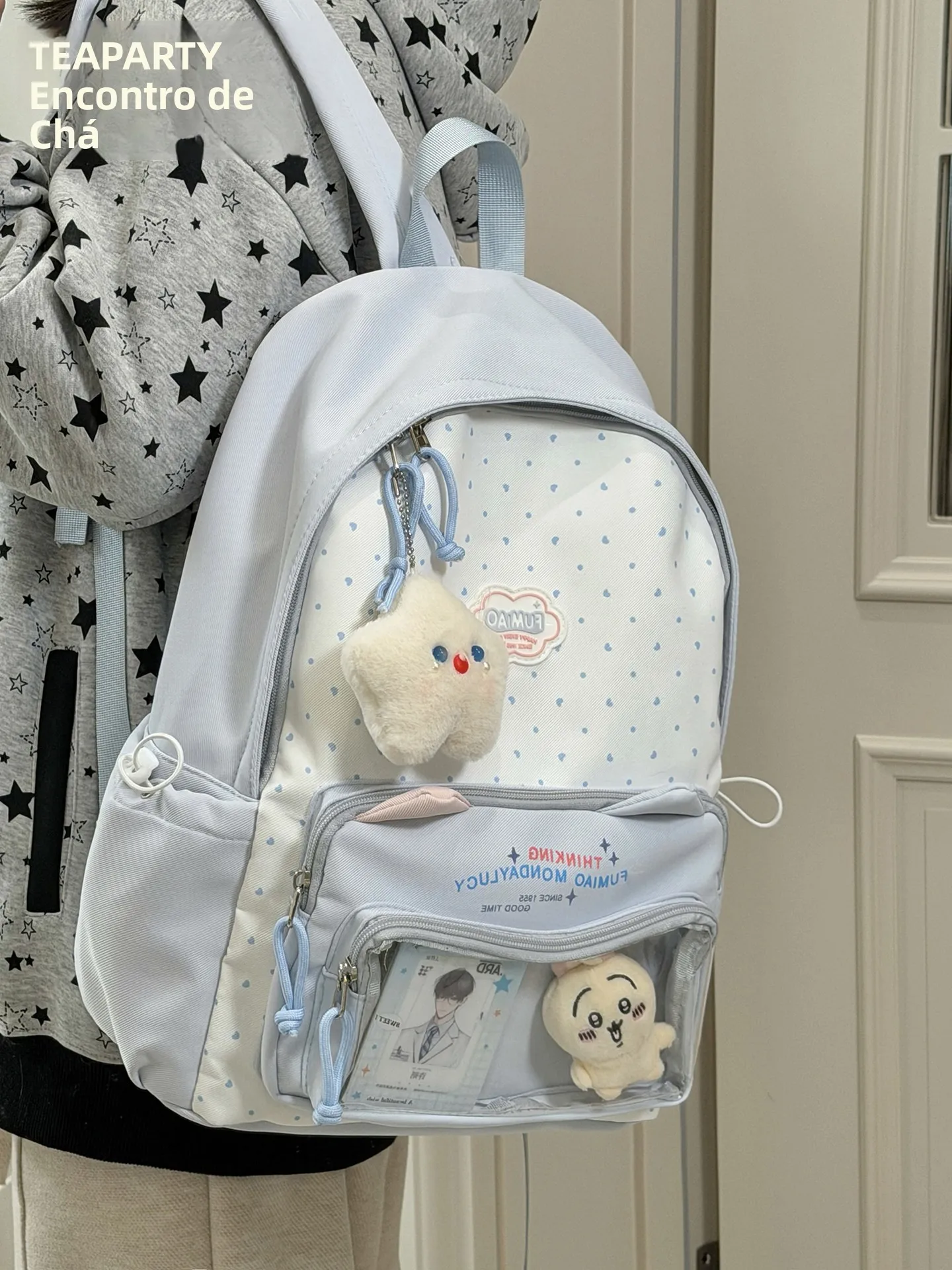 かわいい和風軽量リュックサック-学校やアウトドア活動に最適-ダブルショルダーバッグ-高い美的価値-学生リュック