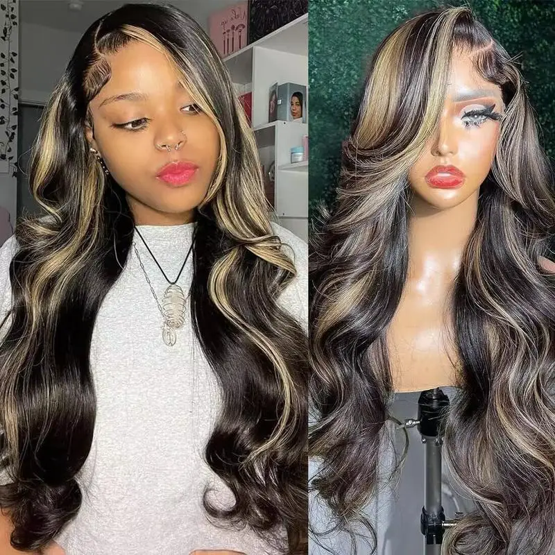 Highlight Ombre 13x4 Lace Front Wig Human Hair Body Wave1b/27  Lace Closure Wigs Pre Plucked With Baby Hair 200% For Women