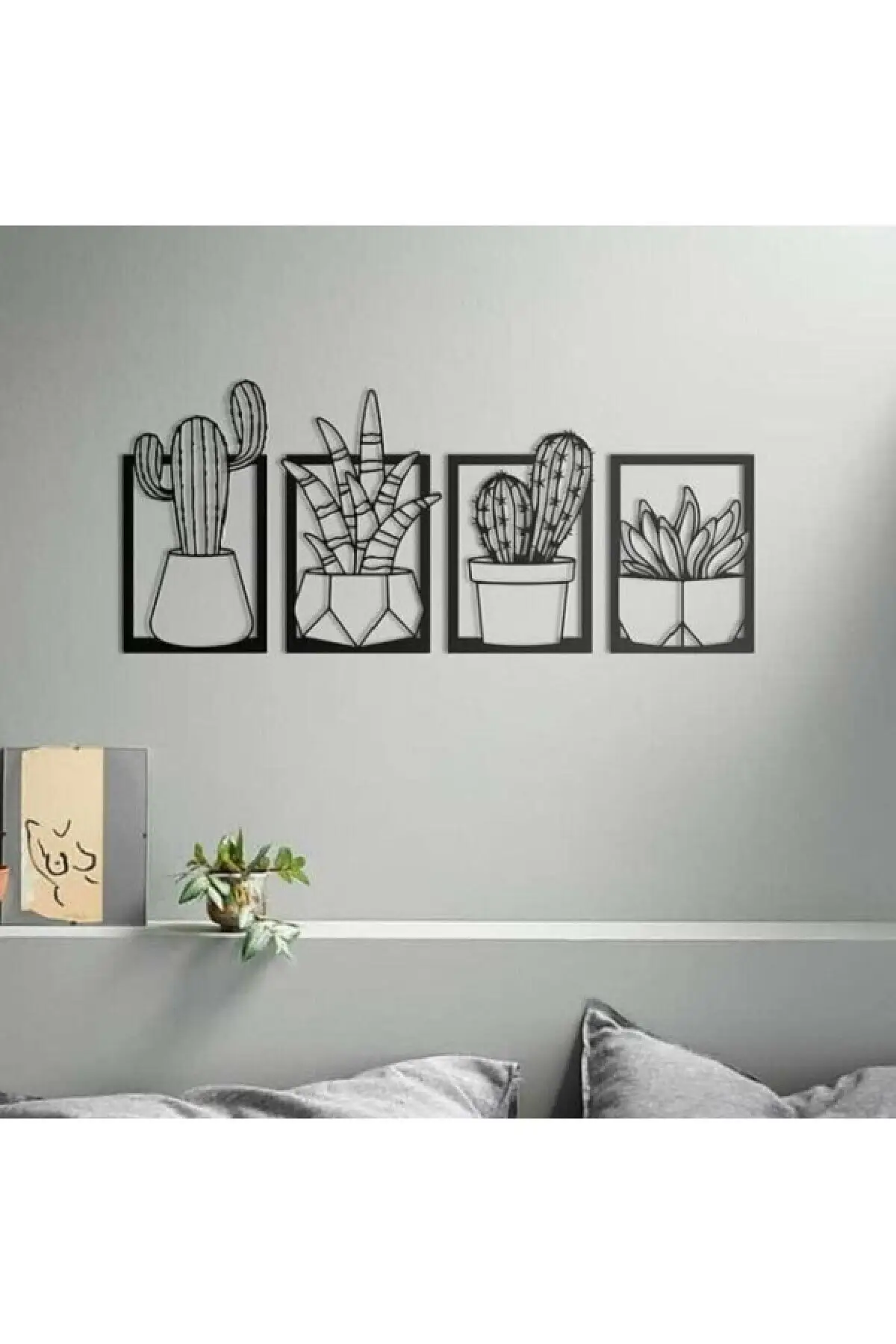 

Set of 4 Cactus Decor Wood Laser Cut 3 Mm Mdf 2022 New Modern Wall Ornament Frame Home Office Innovation classic