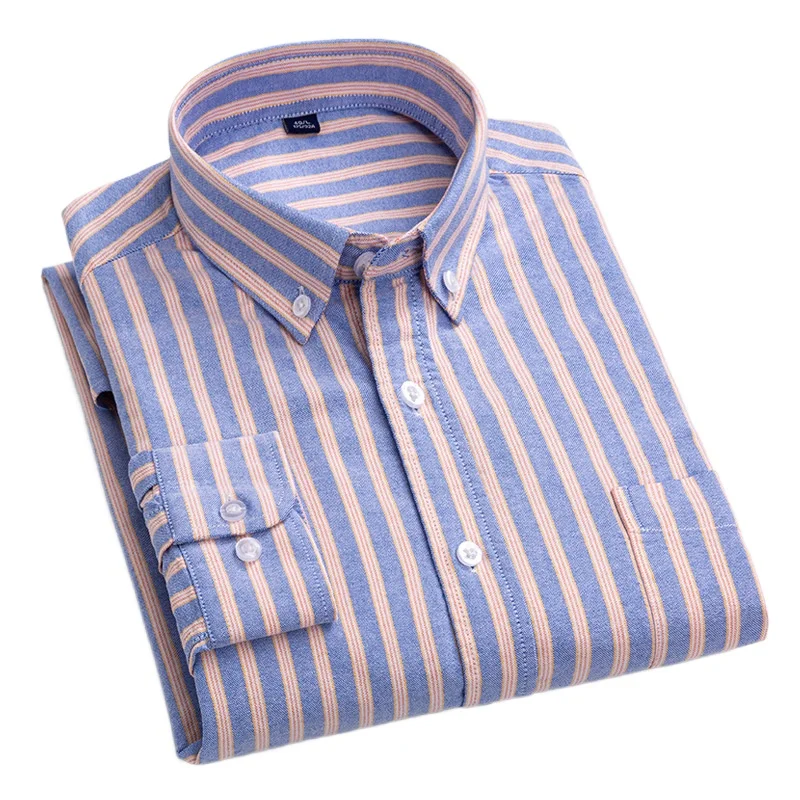 Quality New Style Oxford Cotton Shirt Men's Long-sleeved Pure Vertical Striped Trendy Casual Handsome Men Shirts