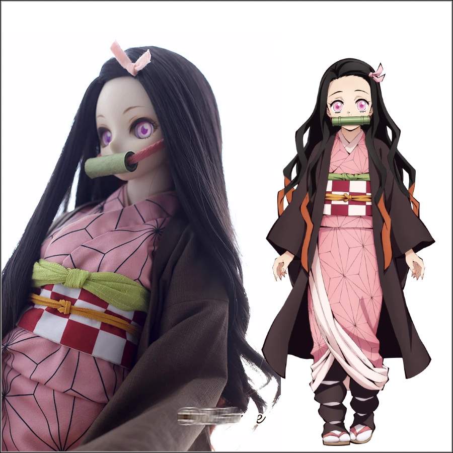 Accept Custom 1/3 1/4 Demon Slayer Kamado Nezuko Cosplay skirt Suit DDDY MSD Nezuko printed kimono BJD Doll Clothes Accessories