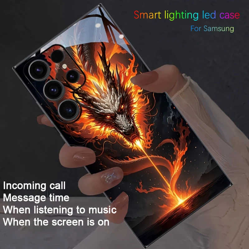 

Flame Dragon Dazzling Color Flash Luminous Glass Cover For Samsung S25 S24 S22 S23 S21 Ultra A32 A15 A25 A13 A54 5G LED Case