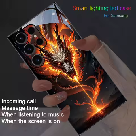 Flame Dragon Dazzling Color Flash Luminous Glass Cover For Samsung S25 S24 S22 S23 S21 Ultra A32 A15 A25 A13 A54 5G LED Case