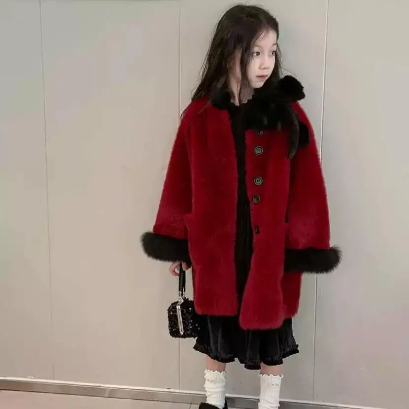 Autumn Winter New Children's Faux Fur Jacket Imitation Mink Fur Thicker Warm Fur Coat A4221