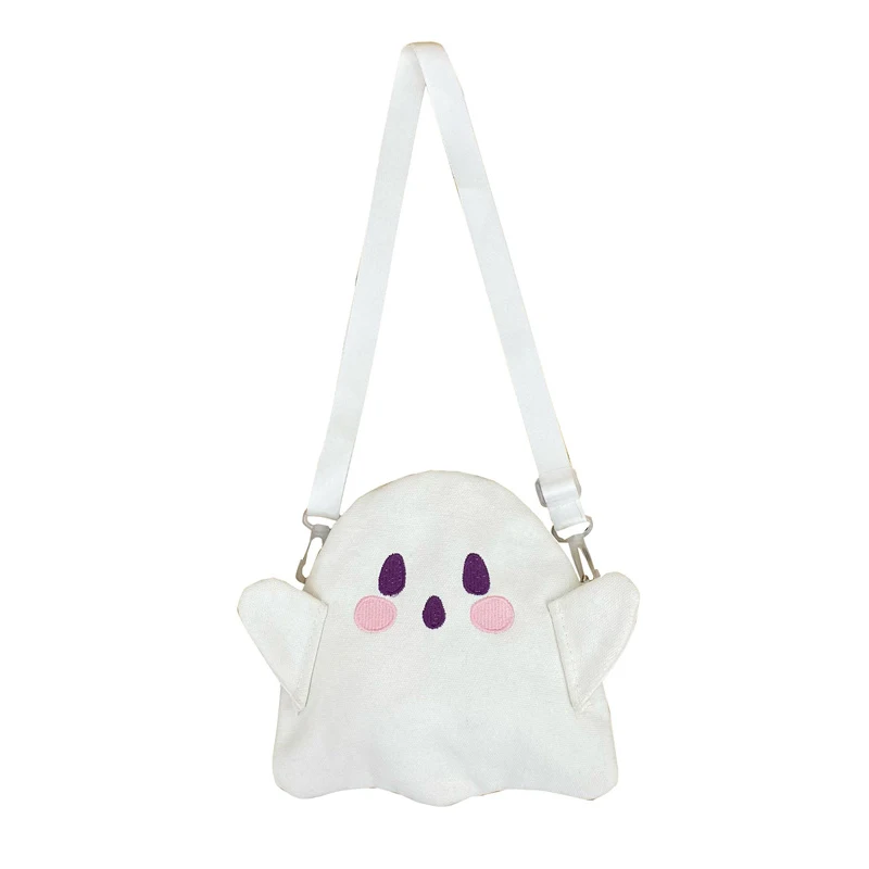 Cute Ghost Cartoon Canvas Bag para mulheres, bolsa de pelúcia, All Match Messenger Bag, sacos de ombro, moda casual