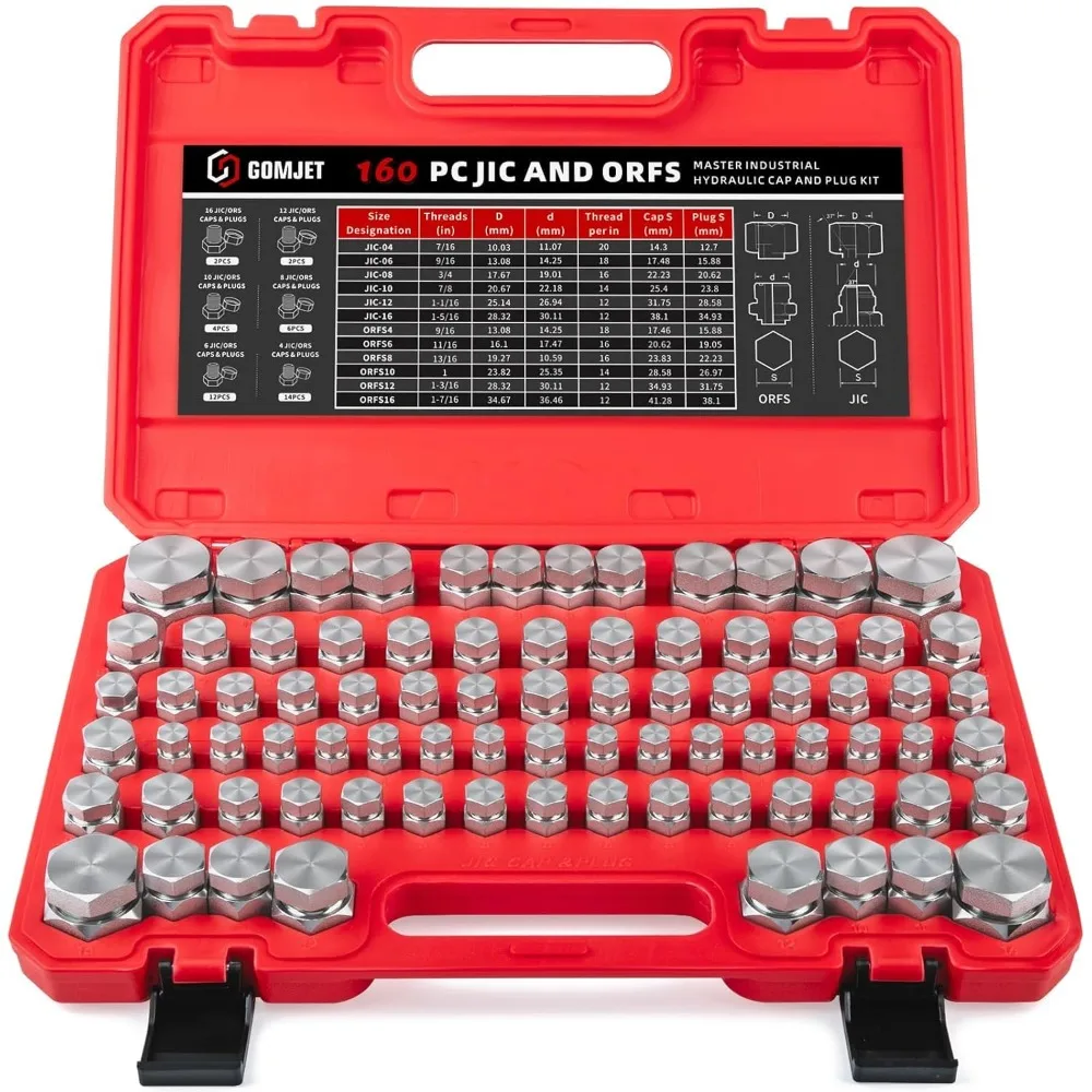 

160 PC JIC and ORFS Master Industrial Hydraulic Cap and Plug Hose Tube and Pipe Fitting Kit Cap and Plug Kit Precision Threading