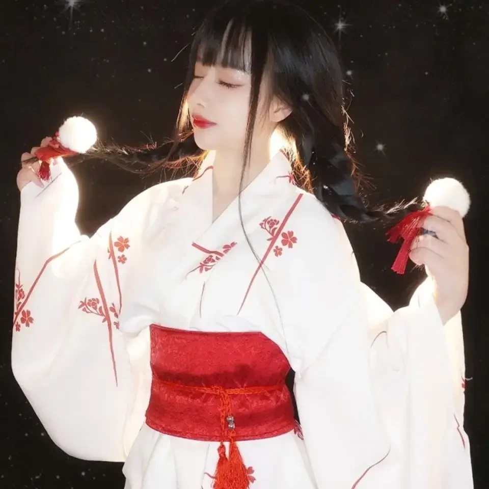 Mode tren nasional Kimono seksi wanita Yukata dengan Obi baju Malam baru kostum Cosplay Jepang satu ukuran Floral