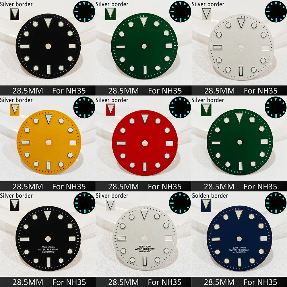 

28.5mm NH35 Dials Blue Luminous Multi-Color Calendar Watch Dial For NH35 Automatic Movement Replace Parts Pointer Accessory ﻿