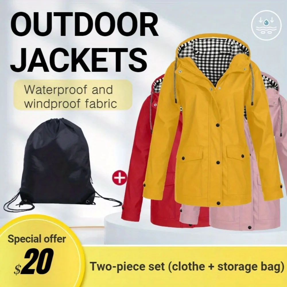 

2Pcs Set Emergency Rain Jacket Waterproof Windproof Packable Lightweight Poncho For Hiking Festival Travel Mens Womens Hooded