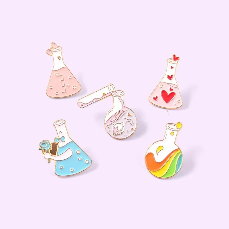 Erlenmeyer Flasks Rainbow Love Potion Enamel Pin Science Beaker Brooches Lapel Badges Backpack Hard Lapel For Women Jewelry