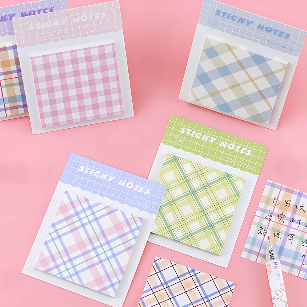 

Korean Cute Plaid Grid Sticky Notes Memo Pad Fancy Planner Post Paper Notepads Women Girl Journal Stationery Index Tab Checklist