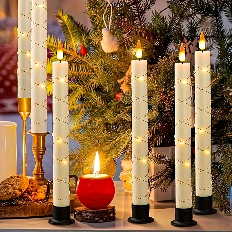 

6 Flameless Window Candles w/ Remote Timer, Battery Tea Lights String, 9.6\" Black Holder Candle Set for Halloween, Xmas, Party,