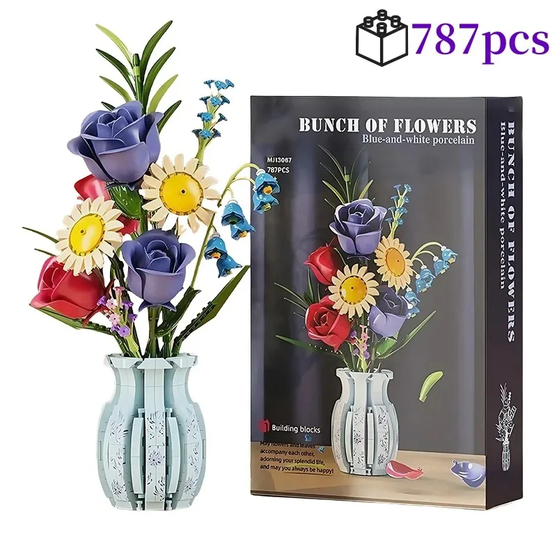 

Creative Bouquet Building Blocks Set Model Flower Vase Decorative Rose Model DIY Kid Valentine's Day Toys Girl Christmas Gift