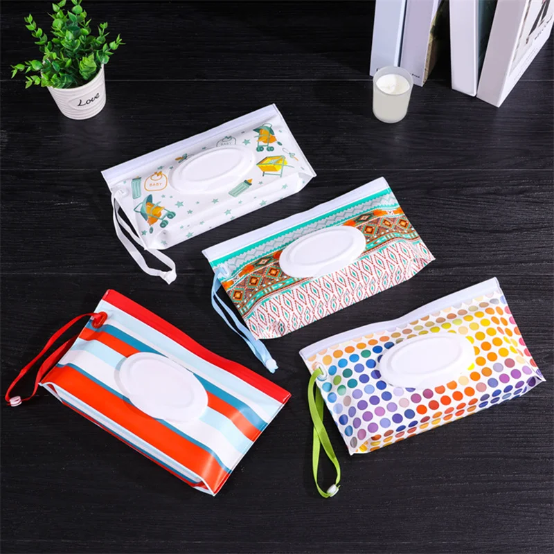 2PC EVA Portable Snap-Strap Tissue Box Wet Wipes Bag Flip Cover Cosmetic Pouch Outdoor Useful Baby Stroller Accessories