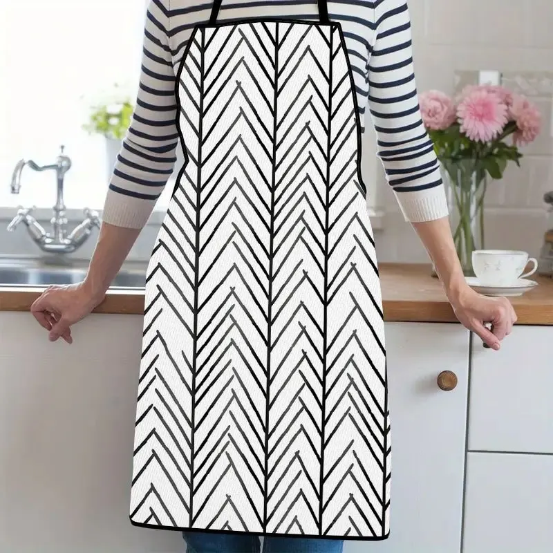 1pc, Black Herringbone Lines Apron Suitable For Ladies And Gentlemen A Kitchen Cooking Apron That Is Essential For Household Cho
