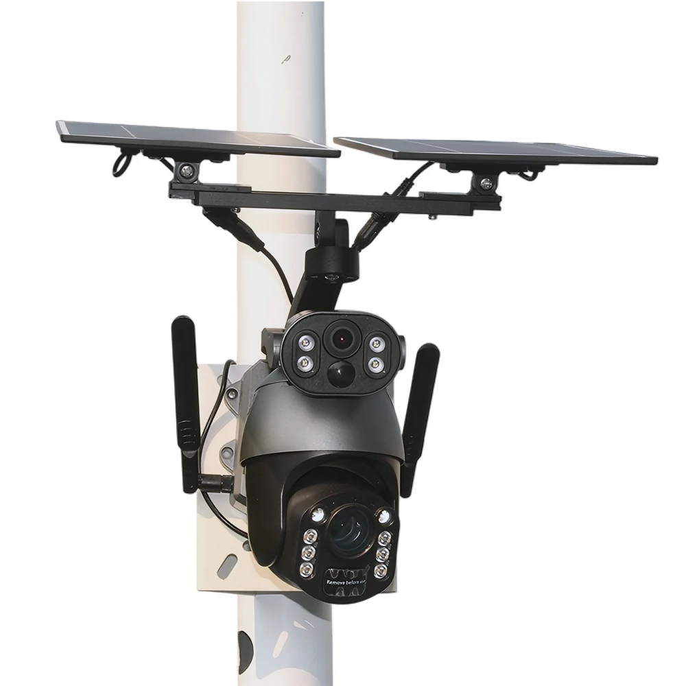 

100X Zoom Dual Panel Outdoor Camera Night Vision 4G GSM Sim Card Wifi Solar Energy 3MP Built-in Mic Memory Card