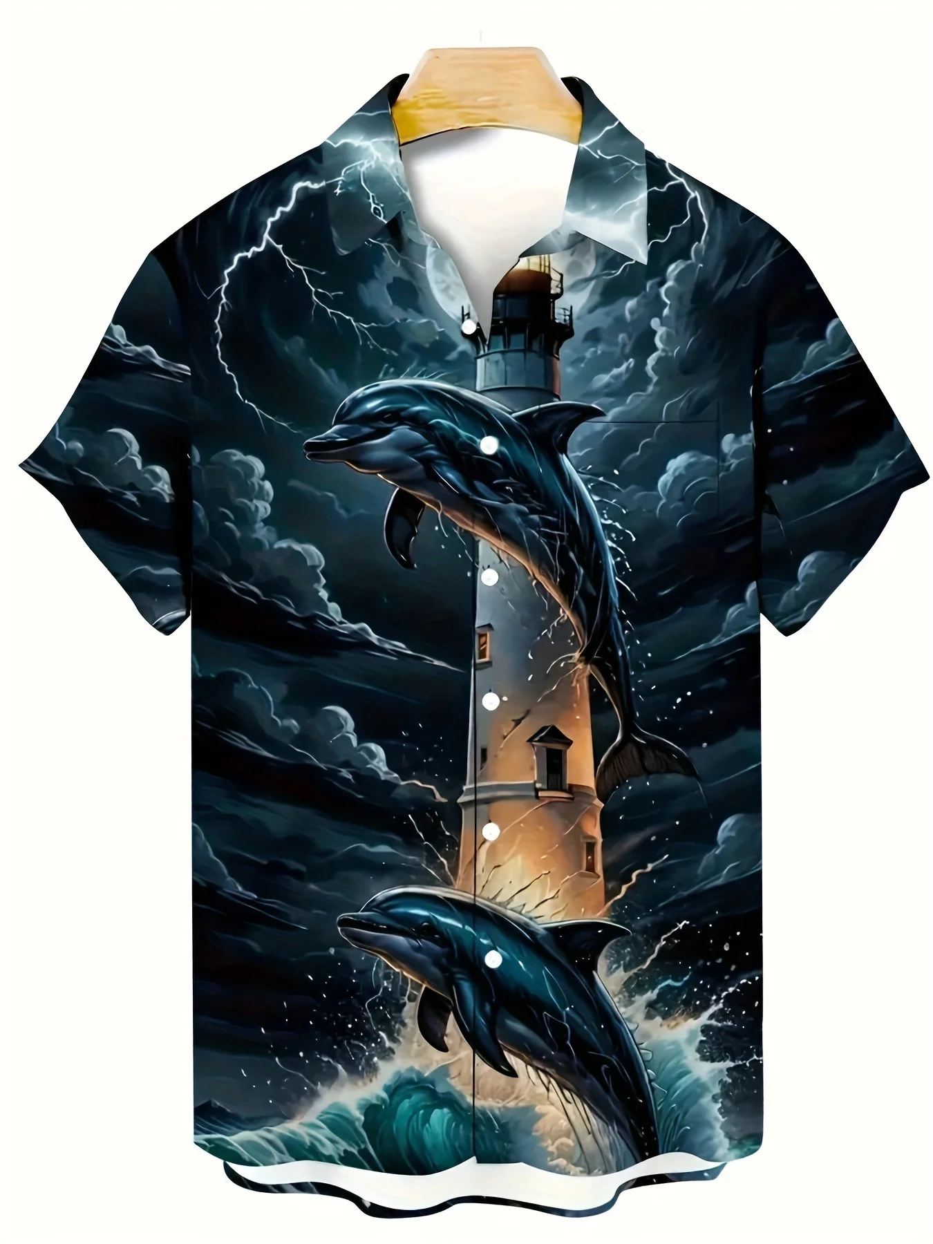 

Novelty 3D Dolphins Pattern Print Men's Short Sleeve Lapel Shirt Top, Male Casual For Summer Daily Wear And Vacation Resorts