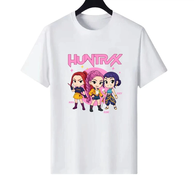 

K-POP Pattern Woman Fashion Streetwear Round Neck Parent-child Clothing Top Ladies Cheap Short Sleeves T-Shirt Men Sweatshirts