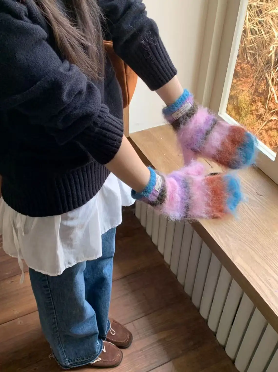 Gestreiftes Regenbogen-Mützen, Hut, Handschuhe, zweiteiliges Set für Damen und Herren, Winter, warme Skullis-Hüte, Unisex, kältebeständige Outdoor-Handschuhe, Kappen-Set – Detail 2