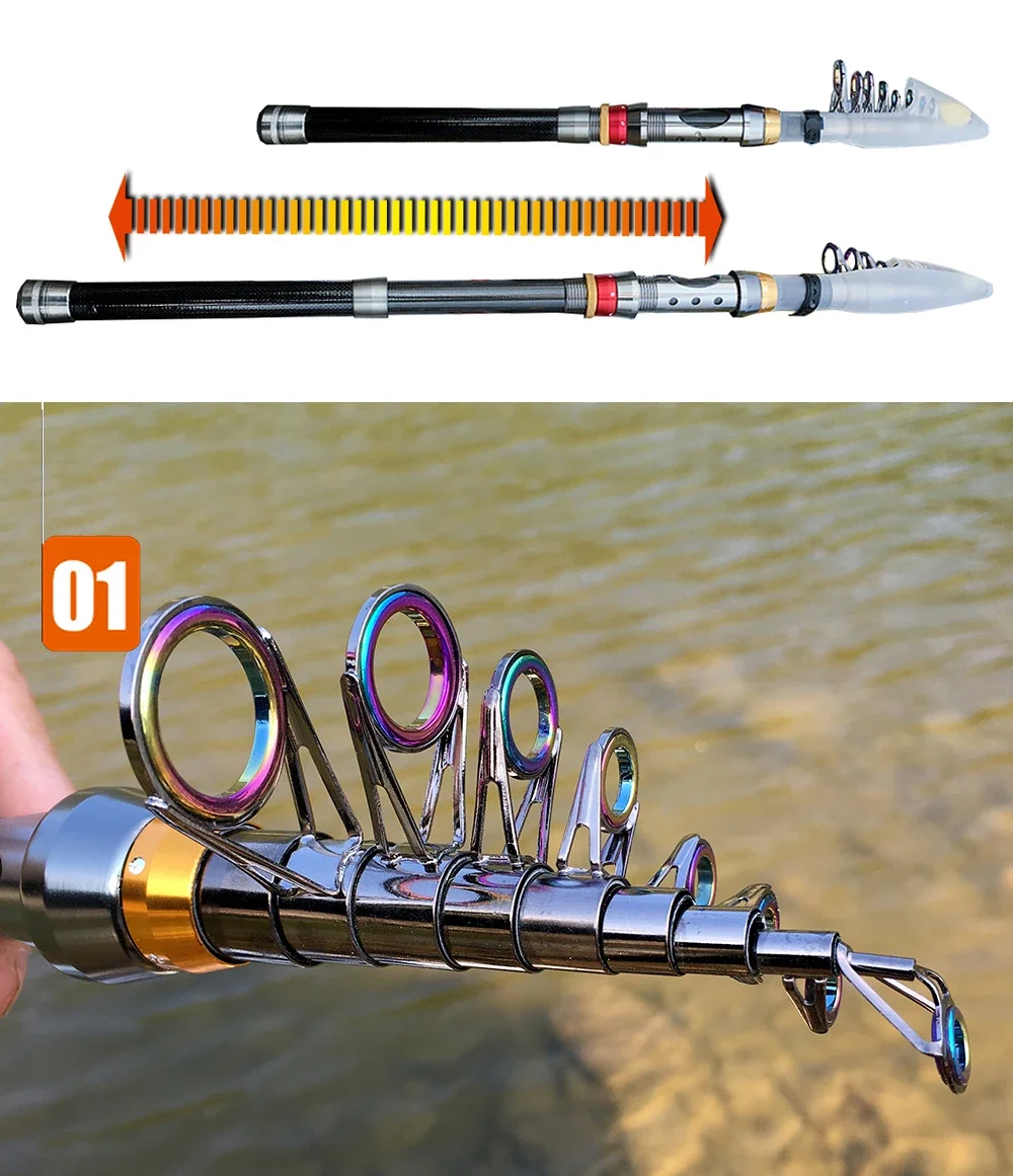 1,8-3,6m Kohlefaser-Angelrute und Rollen-Set, Superharte Teleskop-Angelrute mit Spinnrolle, Max. Widerstand 3-8kg Pesca – Detail 4