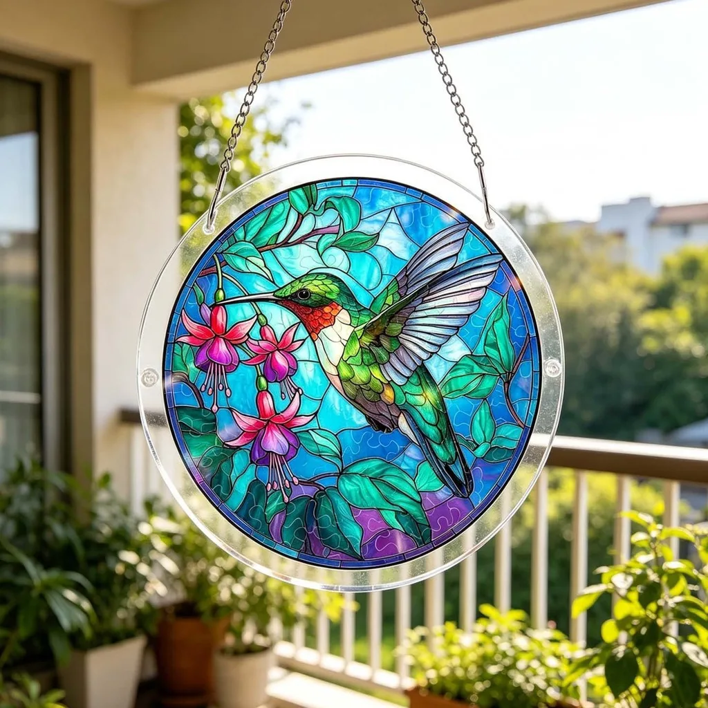 Sun Catcher Decoration Transparent Acrylic Hanging Puzzle Stained Glass Sun Catcher Stained Glass Round Window Decor For Home