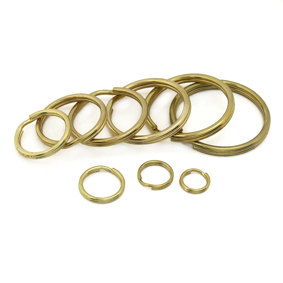 100pcs Solid Brass Split Rings Double Loop Keyring 10-35mm Keychain Keys Holder DIY Leather Craft hardware