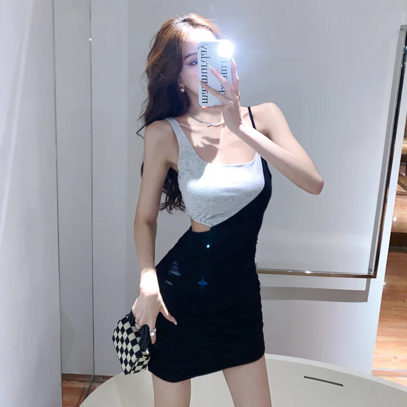 Yanling Sexy Hot Girl Vest Camisole Dress Slim Fit Slimming Hollow Sheath Short Skirt