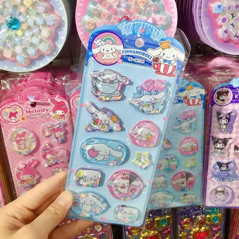 Cartoon Sanrio Hello Kitty 3D Shake Water Sticker Kuromi Cinnamoroll My Melody Kristalldekoration Handbuch Schülerbriefpapier