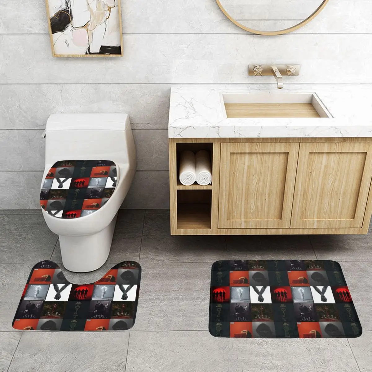 Bad Omens All Albums Popular Singles And Members 3 Piece Bath Mat Bathroom Set Toilet Lid Cover Home Non-Slip Carpet Floor Rug