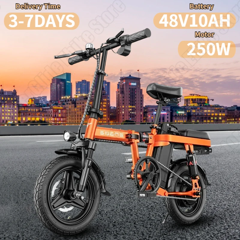 E-bike T14 250W Brushless Motor 48V10AH Lithium Battery Urban Commuting Electric Bike 14 Inch Fat Tire Mountain Fold E-Bicycle