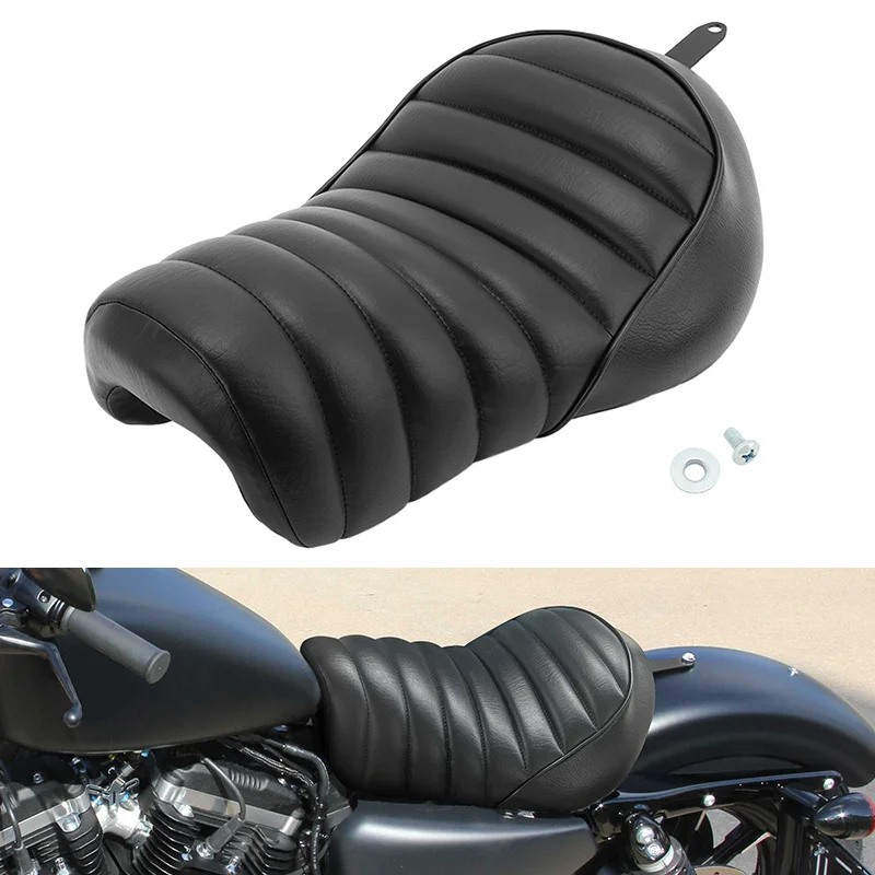 

Motorcycle Black Driver Front Leather Pillow Solo Seat Cushions For Harley Sportster Iron XL 883 1200 2016-up Moto Parts