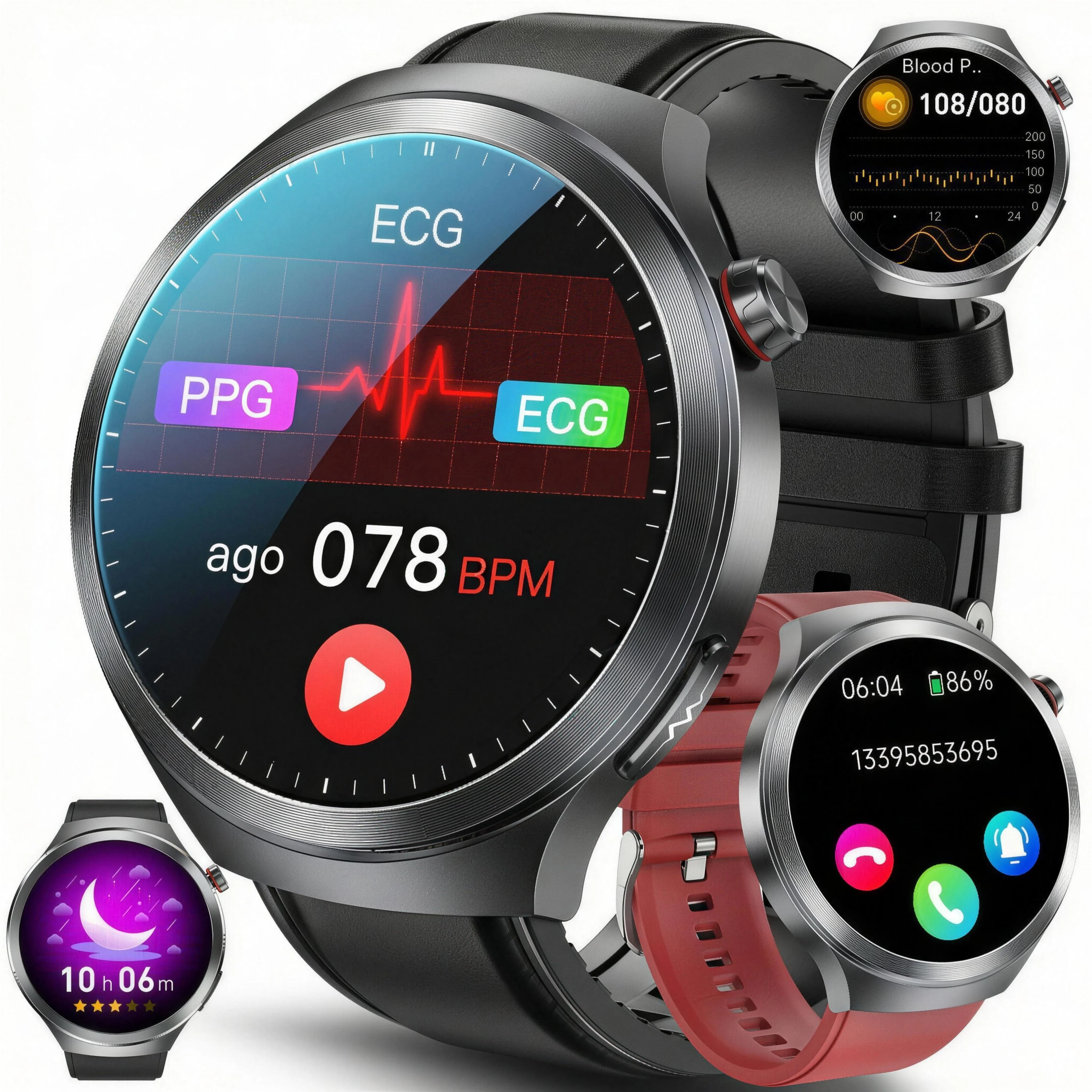 

2025 New Nursing Grade Blood Pressure Blood oxygen Uric Acid Human Analysis Smartwatch ECG+PPG BT call Smart Watches