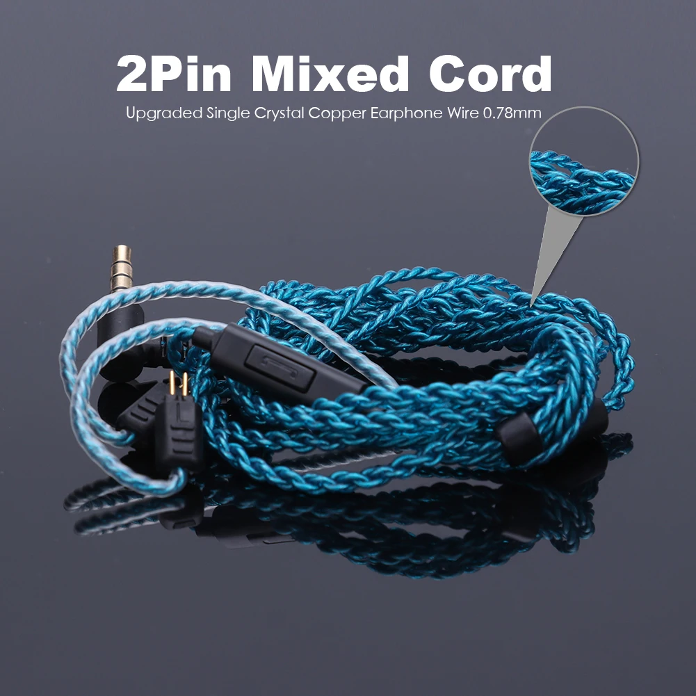 0.78mm 2 Pin Upgrade Headphone Cable 1.2 M with Mic Headphone Wire Single Crystal Copper for Weston 1964 UE3X UE18 W4R Earphones