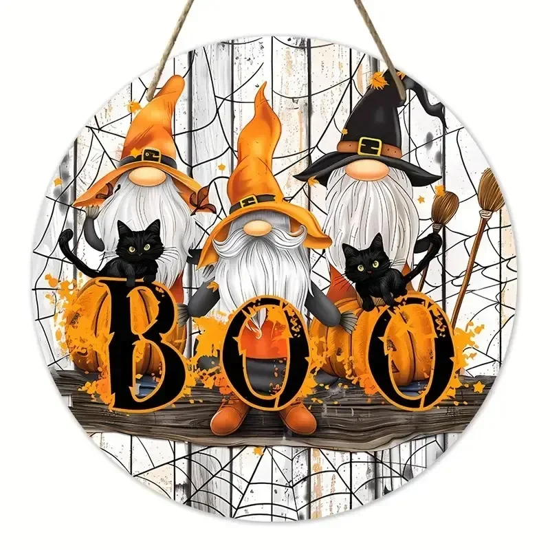 Halloween Boo Wooden Hanging Ornaments Happy Halloween Gnome Wooden Sign Welcome Decor For Front Door Cafe Garden Decoration