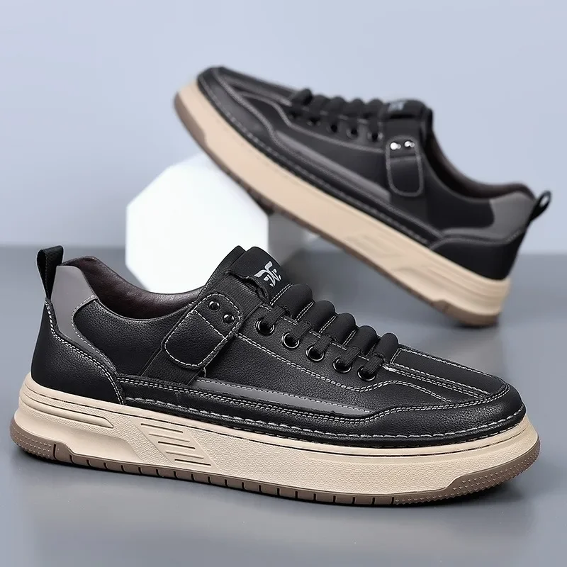 

British Leather Platform Sneakers for Men Designer Soft-soled Casual Men's Board Shoes Autumn Fashion Sports Zapatos Hombre