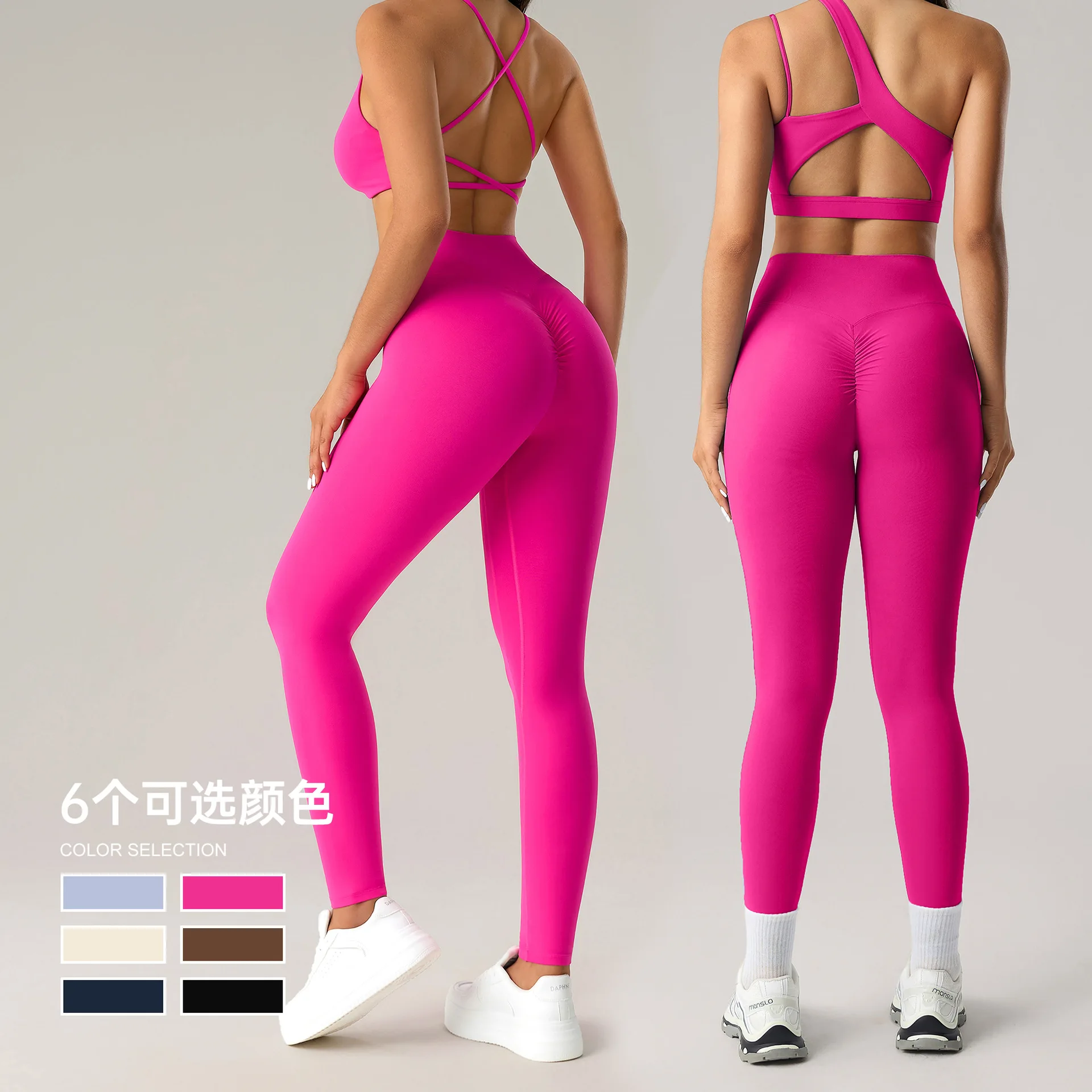 

Women Yoga Set Long Sleeve Backless Sports Bra High Waist Capri Pants Seamless Fit