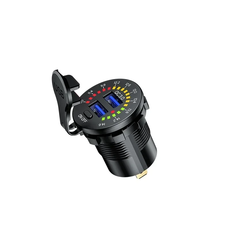 

Модернизированное автомобильное зарядное устройство для мотоцикла, USB двойной быстрый цветной экран, напряжение дисплея автомобиля 12-24 В общего назначения