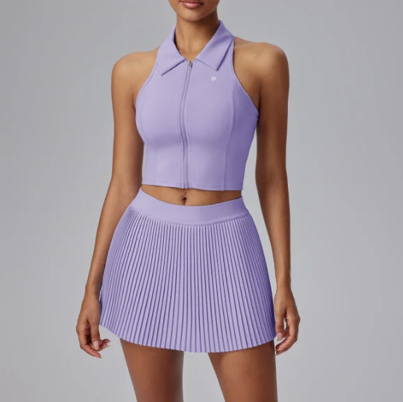 220gsm Pickleball Padel 2 قطعة الرياضة الصدرية التنانير مجموعة مع السراويل الصالة الرياضية اللياقة البدنية مخصص تجريب الملابس Skort ملابس التنس للنساء #4